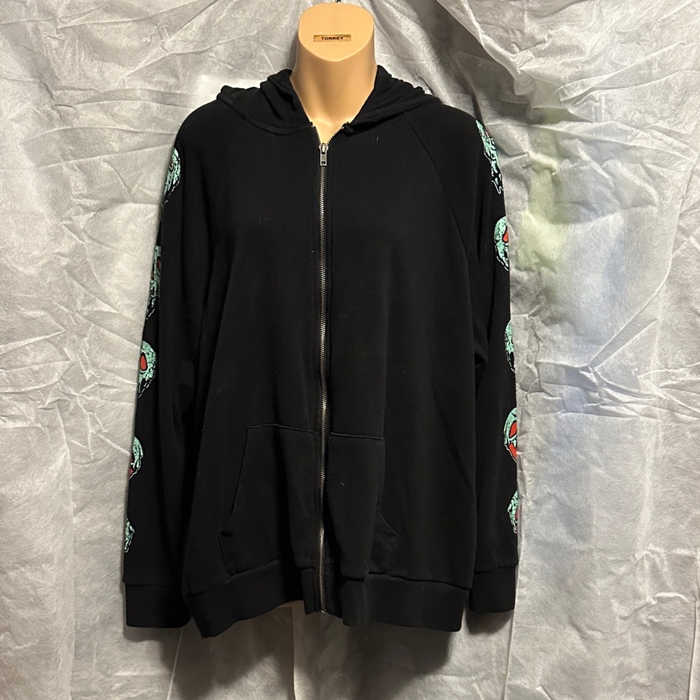 Black Hooded Jacket with Skull Design
